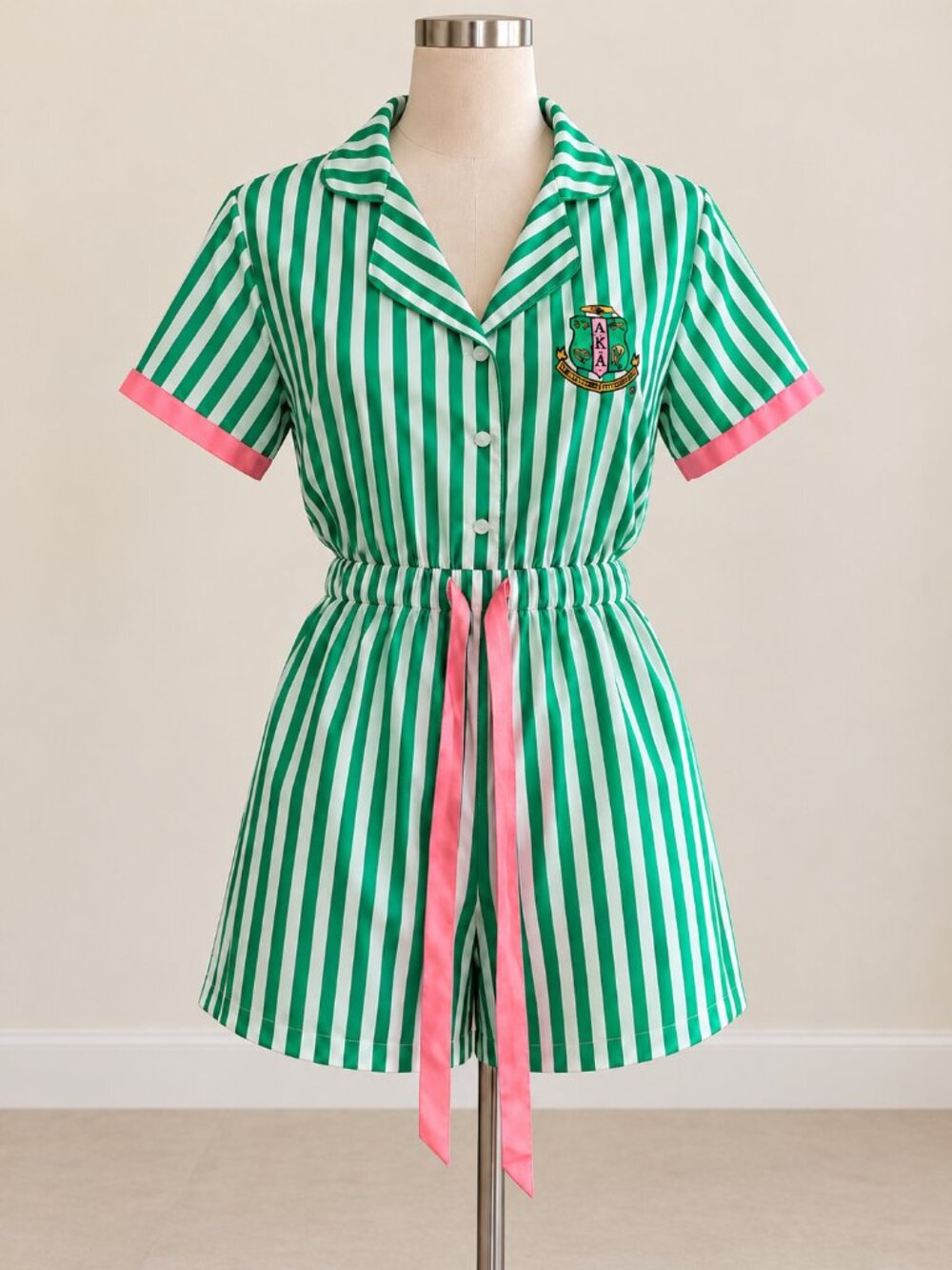 Ivy Storehouse AKA Alpha Kappa Alpha Striped Short Romper Pajamas - M